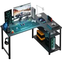 COMHOMA Bureau Speeltafel Met Plank - Gamingbureau L-vorming bureau - Met Usb Oplaadpoort En Stopcontact, 120cm - Computer Tafel