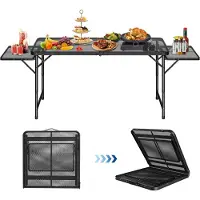 NaiZy Campingtafel Opvouwbare tafel, Opvouwbare 120 cm Campingtafel 3-Niveaus Hoogte Verstelbare Schraagtafel Uitschuifbaar, Reistafel met Antislip Voeten & Handvat