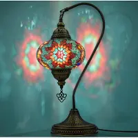 Halay Mozaiek Tafellamp - handgemaakt nachtlampje - 1 stuk - oceaankleurig glas met messing basis
