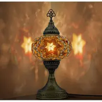 Halay Mozaiek Lamp - handgemaakte tafellamp - bruin - dik glas en messing basis - geschikt voor E14 lampen