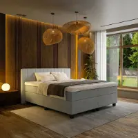 Mörgenn Boxspring Douze - Pocketvering - 12-Baans Hoofdbord - Lichtgrijs - 120x210 cm - Inclusief Dekbed en Kussens