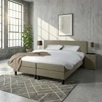 Mörgenn Boxspring Comforta - Pocketvering - Taupe - 90x210 cm - Inclusief Dekbed en Kussens