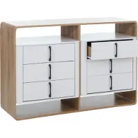 MCW Highboard -P43, hoge kast, dressoir, commode, 5 lades, MDF, 155 x 80 x 41 cm ~ Wotan-eikenlook, wit