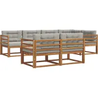 vidaXL Buiten bank set met kussen 7 pcs Naturel en lichtgrijs
