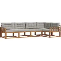 vidaXL Buiten bank set met kussen 5 pcs Naturel en lichtgrijs