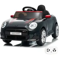 Vrooomy MINI Cooper JCW 12V Elektrische Kinderauto 1 tot 5 jaar – Officieel Gelicentieerde John Cooper Works Edition met Vernieuwde Li-ion Accu – Luxe Sportwagen met Afstandsbediening & Bluetooth – Zwart
