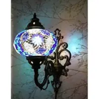 Halay Oosterse wandlamp blauw – Handgemaakte mozaïeklamp uit Turkije – Hoogte 28 cm – Inclusief E14 LED-lamp
