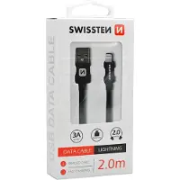 Swissten Lightning naar USB kabel - 2M - Gevlochten kabel geschikt voor iPhone 7/8/X/11/12/13/14 - Zwart