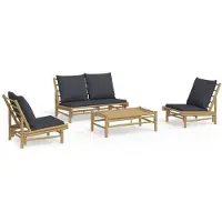 vidaXL 4-delige Loungeset met kussens bamboe donkergrijs