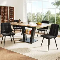 STILVORA Eettafelset (5-delig) met 4 stoelen, keukenmeubel met uitschuifbare eettafel en V-poten, eethoek met eetkamerstoelen van fluweel, zwart