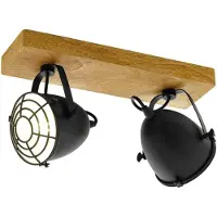 Eglo Plafondspot Gatebeck van hout en metaal, 2-lamps Gatebeck, dimbaar, zwart, Woon-/ Eetkamer, Hout, buitenspot