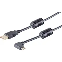 S/CONN USB Micro B haaks naar USB-A kabel - USB2.0 - tot 2A / zwart - 1 meter