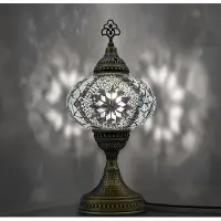 Halay Mozaiek Lamp - handgemaakt nachtlampje - 1 stuk - wit en robuuste messing basis