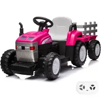 Vrooomy Elektrische Tractor 2 tot 5 jaar – Robuust Accuvoertuig met Verwijderbare Aanhanger & Soft-Brake – Li-ion Kindertractor met Afstandsbediening, EVA-rubberen banden & MP3 – Roze