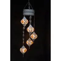 Halay Hanglamp multicolour zilver glas mozaïek 5 bollen Turkse Oosterse Crèmewit Marokkaanse kroonluchter
