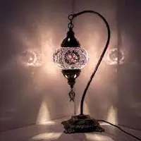 Halay Turkse lamp mozaïek glas paars - tafellamp boogmodel - hoogte 42 cm - handgemaakt en uniek