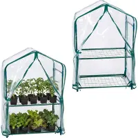 Relaxdays Balkonkas, 2 stuks, PVC-folie, staal, hoogte x breedte x diepte: 95 x 59 x 39 cm, kas voor tomaten met 2 niveaus, groen/transparant