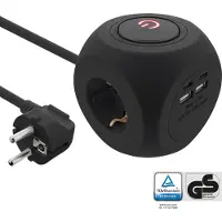 InLine Oplaadblok, 3x beveiligingscontact, 2x USB-C, 2x USB-A, zwart, 2 meter