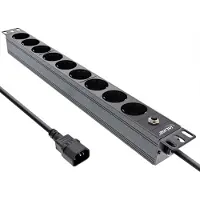 InLine 16429S, 19-inch stekkerdoos, 9-voudig, met aardingscontact, C14-stekker, overbelastingsbeveiliging