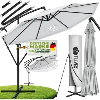 Tillvex Parasol Ø 300 cm met zwengel + hoes + windbescherming | Zweefparasol met standaard | Tuinscherm UV-bescherming | Aluminium Zonnescherm | Waterdicht Marktscherm