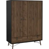 Ebuy24 Rye Garderobe 3 deuren, 3 laden matzwart, walnoot decor.