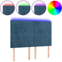 vidaXL Hoofdbord LED 144x5x118/128 cm fluweel donkerblauw