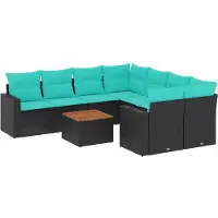 vidaXL 9-delige Loungeset met kussens poly rattan zwart