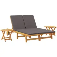 vidaXL Ligstoel met kussen Donkergrijs Massief Acacia Hout