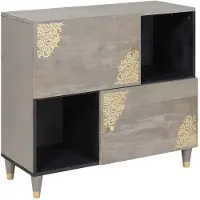 vidaXL Dressoir Grijs en Goud 80 x 33 x 75 cm Massief Mango Hout