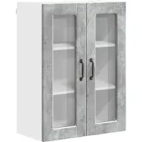 vidaXL Wandglas Kasten PORTO Beton Grijs 60 x 31 x 80 cm Bewerkt hout