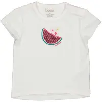 BESS T-shirt met pailletten wit Meisjes Katoen Ronde hals Printopdruk - maat 68
