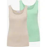 Cecil Dames Basic top met ronde hals in een 2-pack - Multicolour|Groen|Beige - M