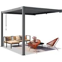 PRIMEYARD Pergola aan huis 3x3 m staanders van aluminium met stalen lamellendak muurpergola antraciet