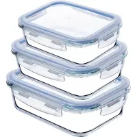 Kadax Set van glazen voedselcontainers met deksel, lunchbox, 3 stuks