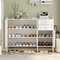 STILVORA Schoenenkast - 3 Deuren En 2 Lades - Verstelbare Opbergruimte Voor Hal - MDF En Spaanplaat - Wit - 120x35x90 Cm