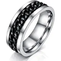 LGT JWLS Stalen herenring met Cubaanse zwarte ketting-18mm