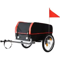 Relaxdays Fietsaanhanger, transportfiets, inklapbaar, 120 liter, met regenbescherming, vlag, afmetingen 59x124x69 cm, zwarte en rode fietskar