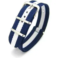 Kaiser Premium Navy Blue White - Nato strap 24mm - Stripe - Horlogeband Navy Blauw Wit