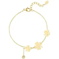 Yehwang | Armband Drie Klavers en Steentje | Stainless Steel | Goud Kleurig | Strass Steentje
