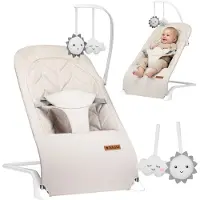 Tulano Moon 10 Baby Wipstoel - Verstelbare Baby Bouncer met Speelboog & 3-Punts Gordel - Tot 9 kg - Beige