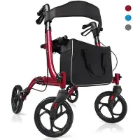 Costway Aluminium rollator, opvouwbare reisrollator, lichtgewicht rollator, in hoogte verstelbaar, met afneembare opbergzak, moffellak, voor senioren en volwassenen (rood)