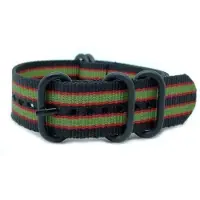 Kaiser Premium Black Green Red - Zulu Nato strap 20mm - Horlogeband Zwart Groen Rood
