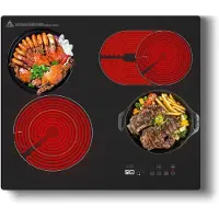 Ren Elektrische Kookplaat 4 Pits - Elektrische Fornuis - Elektrische Kookplaat Vrijstaand - 4 Kookzones - Kinderslot - Keramische Houtnerf - Zwart - 60cm x 52cm x 6cm