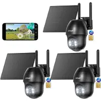IeGeek S11 4G LTE Bewakingscamera voor Buiten - Buiten Camera met Nachtzicht - 2K UHD - Buitencamera met App - Pan & Tilt - Zonnepaneel - Kleurennachtzicht - Inclusief SIM-kaart - 3 Stuks
