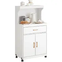 SoBuy Keukenkast op Wieltjes, Magnetronkast met Opslagruimte en Lade, Keukenwagen, Multifunctioneel Keukeneiland van Hout, Wit, 62x119x40cm, FSB12-W