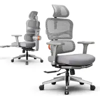 NEWTRAL NT002 Ergonomische Bureaustoel met Hoofdsteun - 96°-136° Kantelfunctie - 4D-verstelbare Armleuningen - Adaptieve Lendensteun - Grijs
