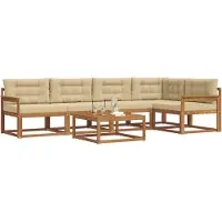 vidaXL Buiten bank set met kussen 6 pcs Natuurlijk en Beige