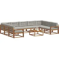 vidaXL Buiten bank set met kussen 10 pcs Natuurlijk en Licht Grijs