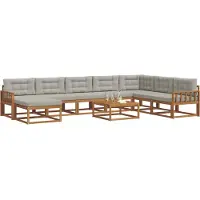vidaXL Buiten bank set met kussen 9 pcs Natuurlijk en Licht Grijs