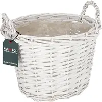 KOTARBAU Plantenmand, Gevlochten Wilg, ⌀ 31 cm, Wit, Rieten Mand Rond, met Handvatten, Mand voor Planten, Rieten Bloempot, Gevlochten Plantenmand- Rustiek Design